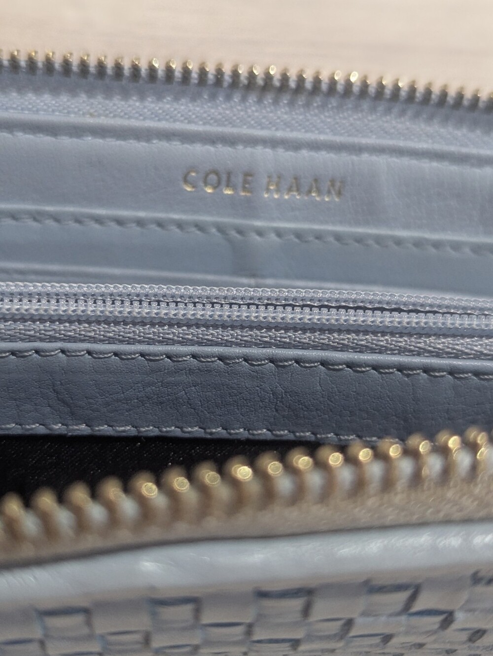 Cole Haan Bethany Wallet Periwinkle Light Blue Woven Leather Imported *GUC - Picture 4 of 8